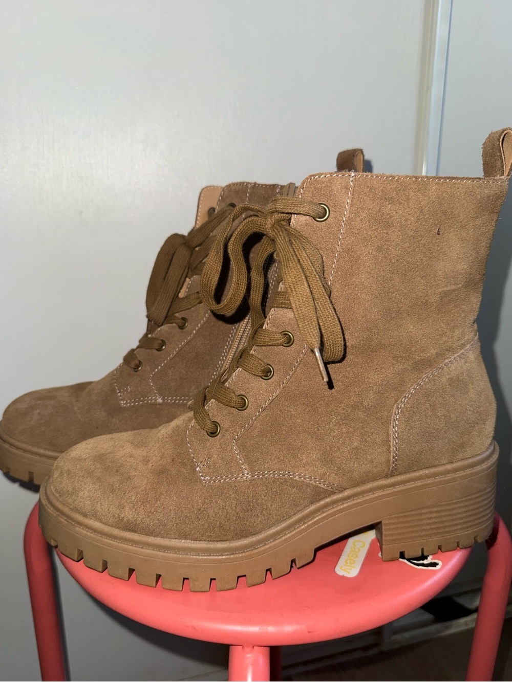 Crown Vintage Brown Suede Lace-Up Platform Combat Boots